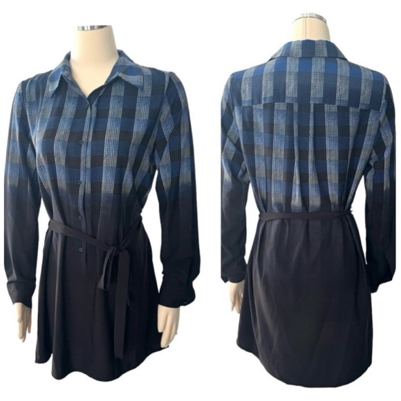 Thakoon Ombre Degraded Check Belted Long Sleeve Mini Dress Tunic Size Medium New - Picture 7 of 10